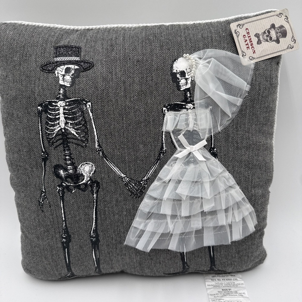 Halloween Cynthia Rowley Curious  Wedding Couple Skeleton Pillow Gothic